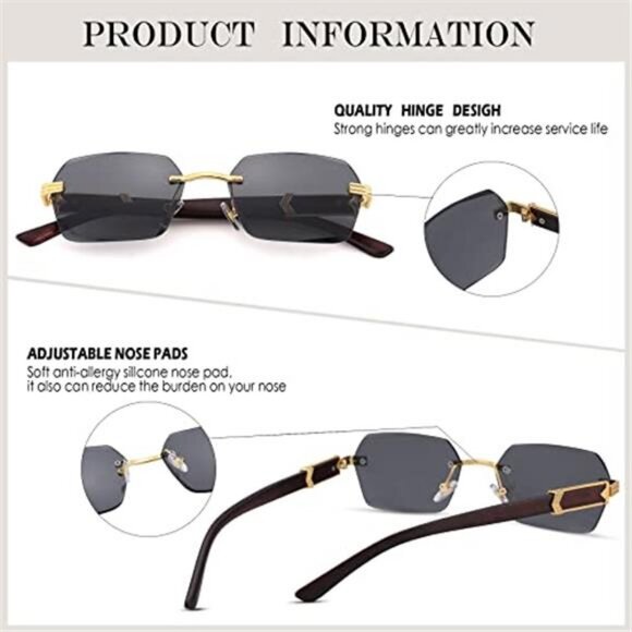 Rimless Rectangle Sunglasses Men Women Retro Frameless Square Shade Y2k